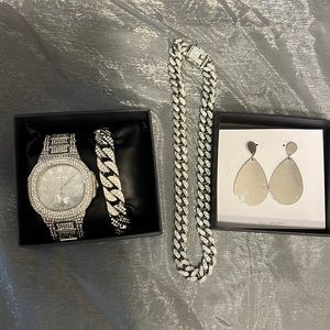 New Charles Raymond Bling watch, bracelet,& 16”chain, can be unisex!